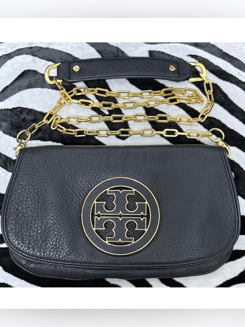 Tory Burch Black X-Body Bag with Gold Chain